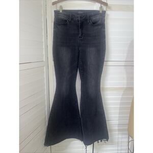 Judy Blue Jeans Womens Sz 7 28” Black Super Flare Frayed Festival 60s Hippie